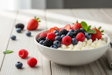 bowl de cottage com frutas vermelhas